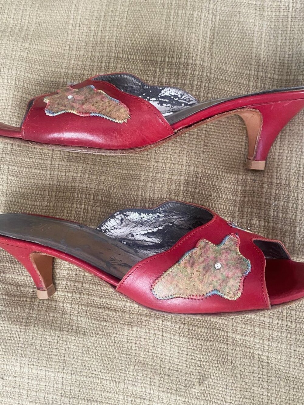 Red Embellished Women's Mules - Fashion Heel - Picture 2 of 8